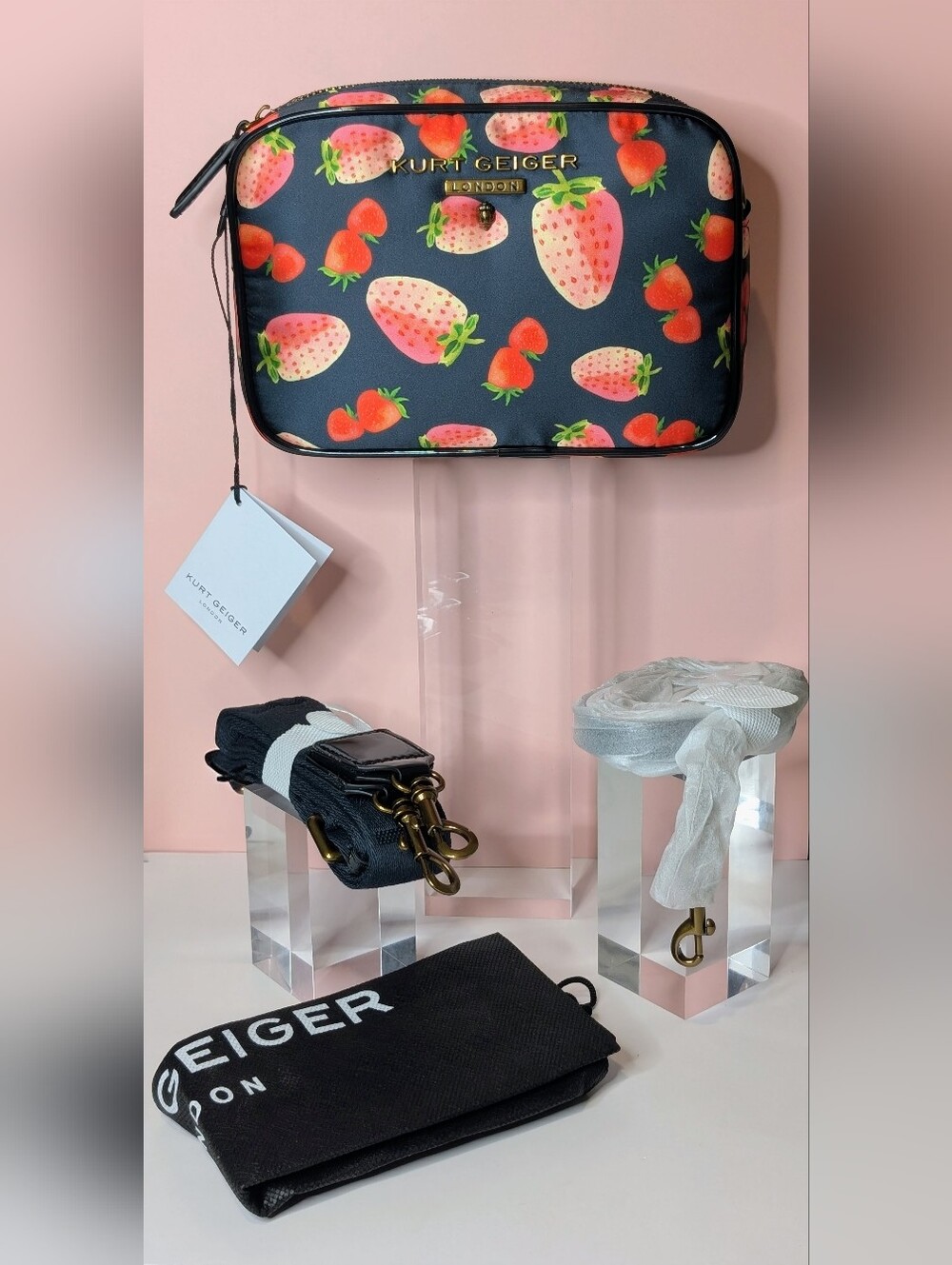 NWT Kurt Geiger London Strawberry Portobello Camera Crossbody Bag & Dust Bag